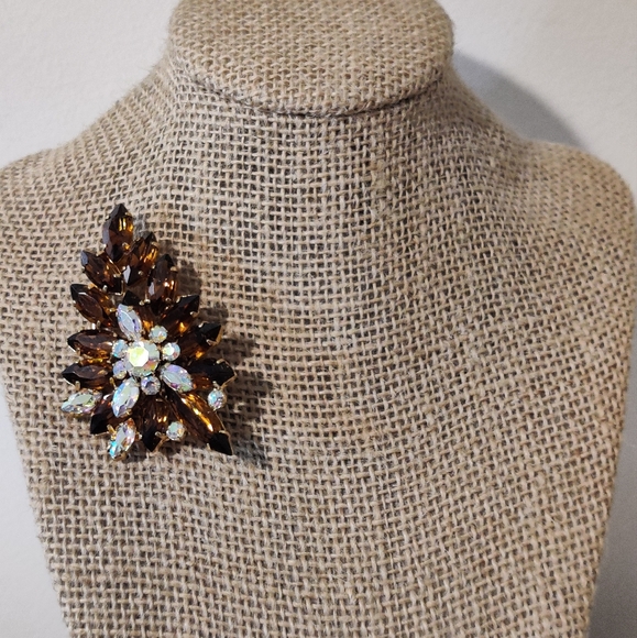 Vintage 60s Amber Glass Crystal Brooch - Picture 14 of 15